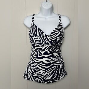 NWOT Anne Cole Navy Blue and White Bustier Wrap Tankini Top Only Size 32DD/34D
